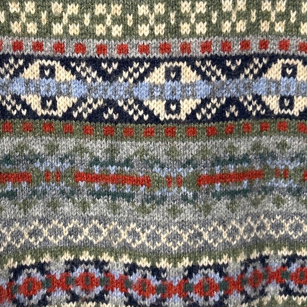 J.Crew Lambs Wool Blend Fair Isle Crewneck Sweater Green Blue Red Men's Size M - Picture 2 of 11